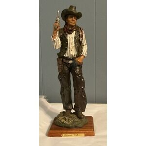 Elegant Collection Cowboy Western Figurine Statue Holding Gun on Wooden Base